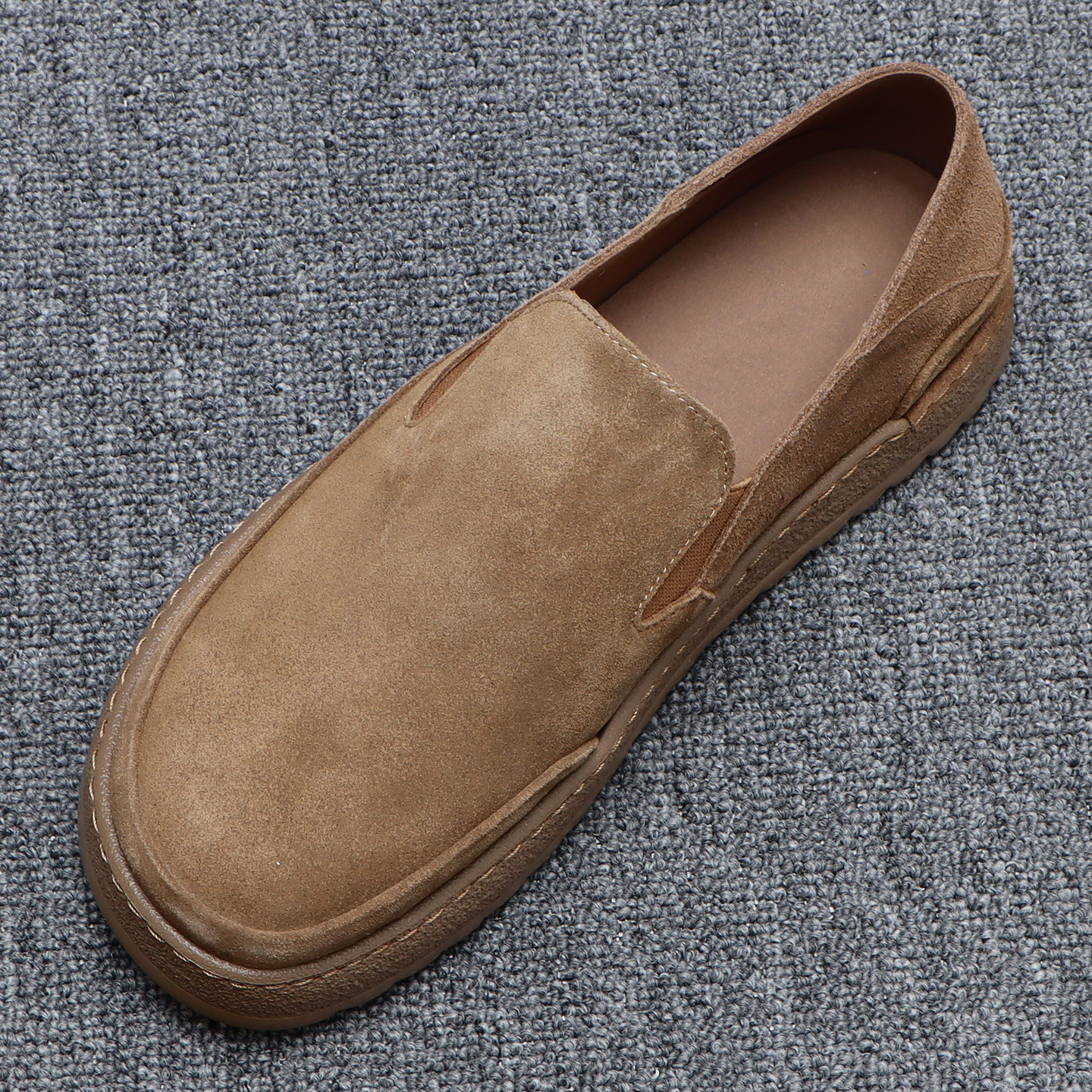 反绒皮一脚蹬乐福鞋男复古老钱风厚底勃肯鞋潮流懒人增高牛皮男鞋