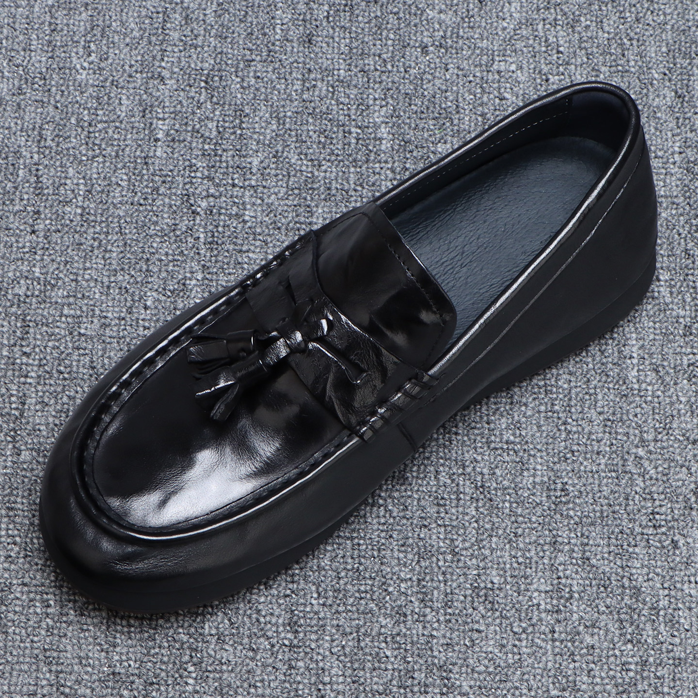 纯皮男鞋韩版百搭一脚蹬豆豆鞋男款时尚流苏黑色透气男士休闲皮鞋