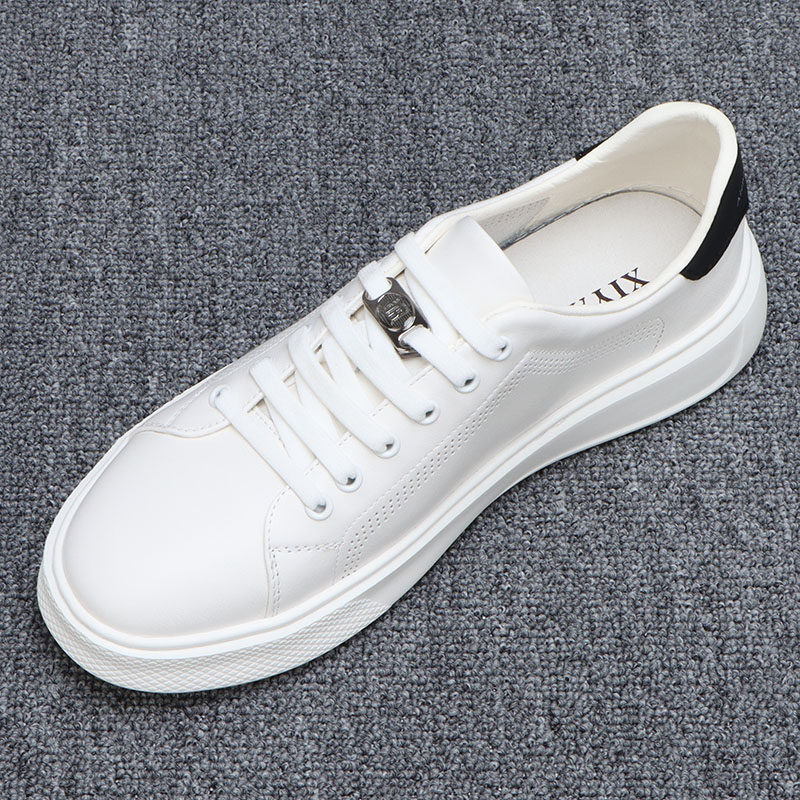 夏季小白鞋男款2025新款时尚镂空透气休闲板鞋厚底一脚蹬真皮男鞋