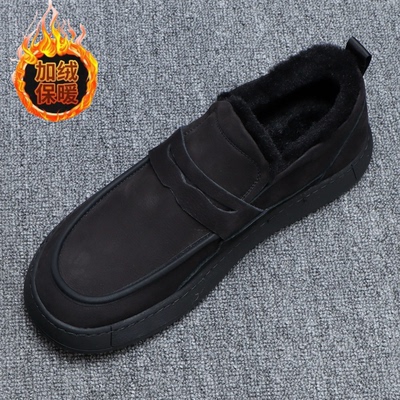 休闲皮鞋男款冬季加绒工装板鞋男