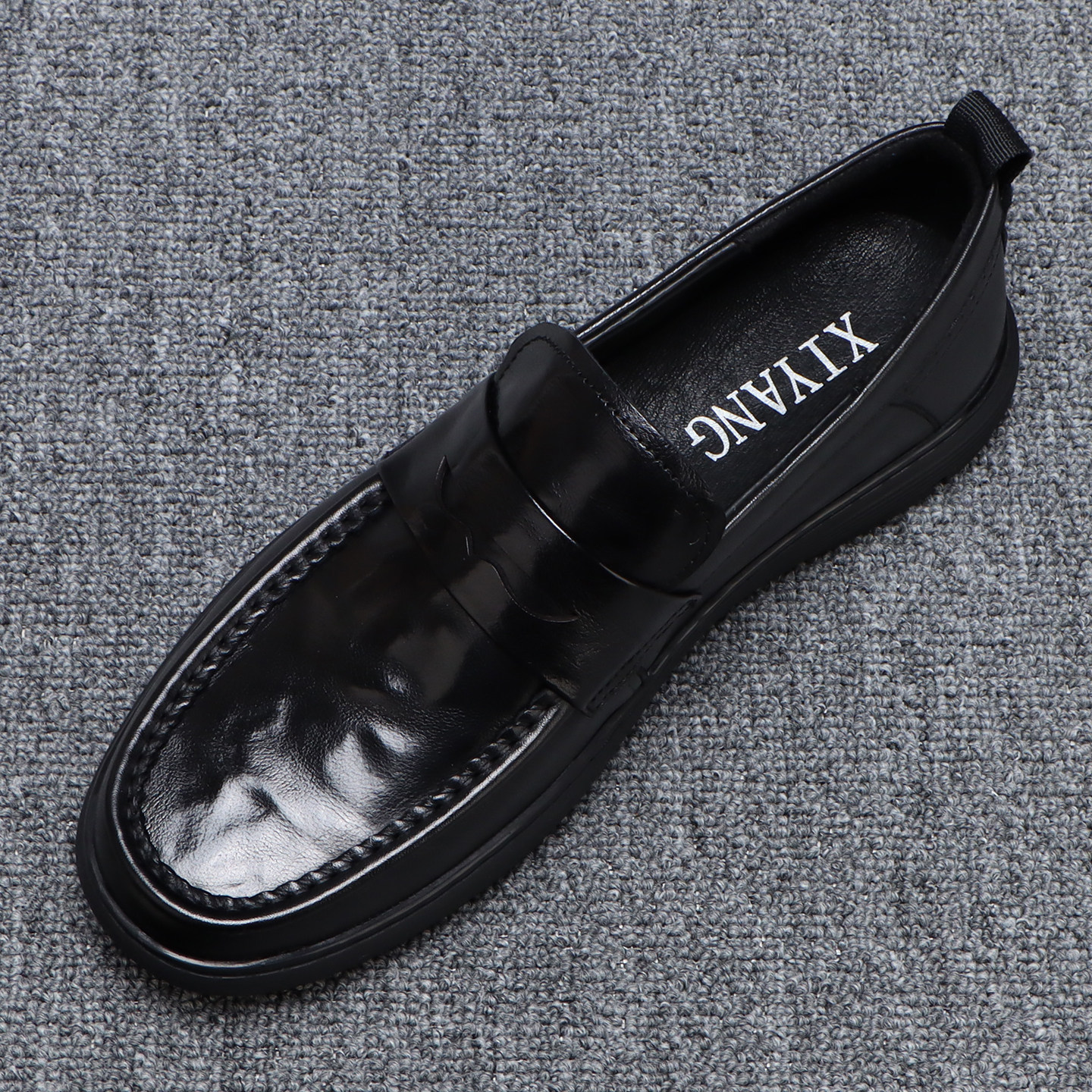 真皮透气豆豆鞋男款潮流百搭一脚蹬头层牛皮鞋黑色软底商务乐福鞋,流行男鞋,休闲皮鞋,淘宝优惠券,粉丝福利购,淘宝优惠卷