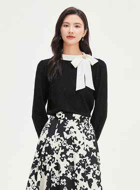 珂莱商场同款26春新款蝴蝶结绵羊毛法式套头针织衫小衫 KZ03771W0