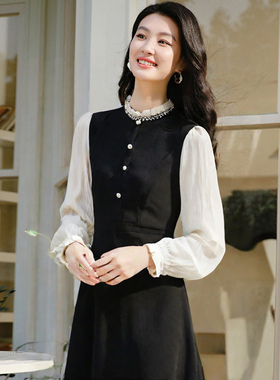 珂莱商场同款2025冬新款法式优雅假两件长袖钉珠连衣裙 KF12481W0