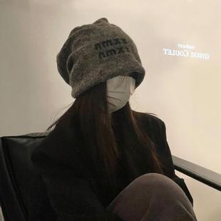 ins同款 大头秋冬帽子女网红时髦字母毛毛软糯堆堆帽保暖护耳冷帽