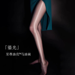 丝袜女马油袜极光无缝黑丝性感油亮油光防勾丝连裤 袜蕾丝花边