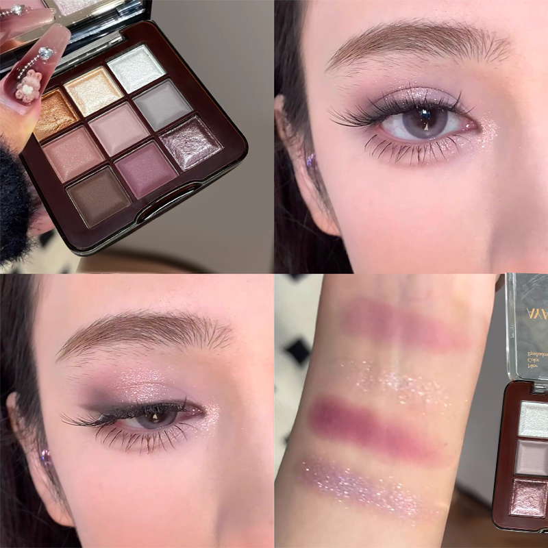 甜酷烟紫色碎钻烟熏9色眼影盘2025新款ins珠光哑光紫色眼影