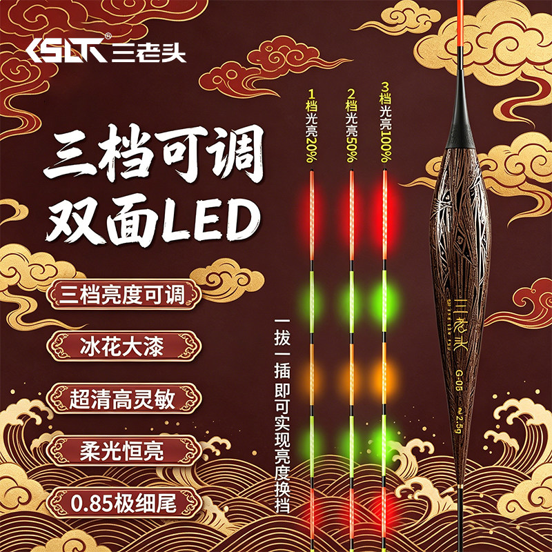 三老头可变档LED夜光漂G高灵敏日夜两用电子漂鲫鱼漂醒目变色浮漂