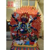 祥狮铸铜彩绘六臂玛哈嘎拉佛像纯铜大型藏传六臂大黑天护法铜像