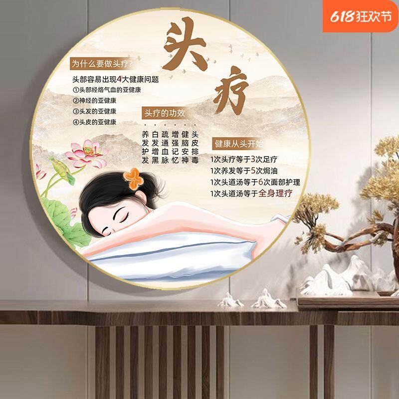 头疗图片宣传画美容院头疗店墙面装饰画轻奢头疗养生馆房间玄关画