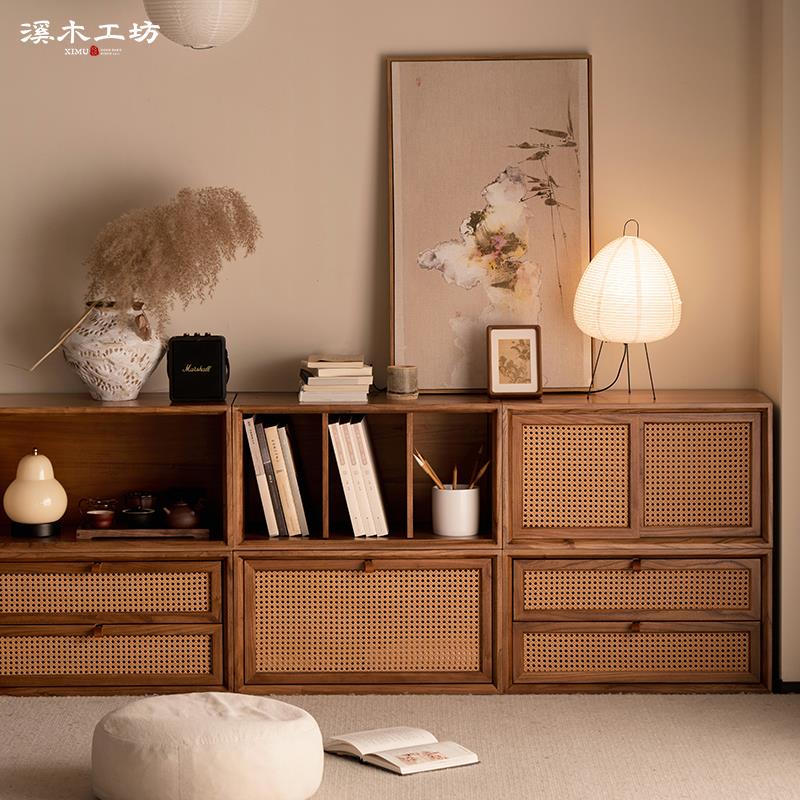 溪木工坊实木电视柜组合书柜新中式客厅卧室收纳柜隔断柜落地书架