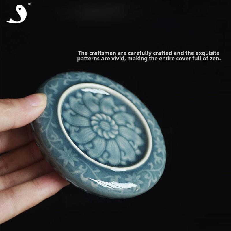 大鱼美器陶瓷盖置杯托景德镇功夫茶具茶道配件缠枝莲壶盖托茶杯垫