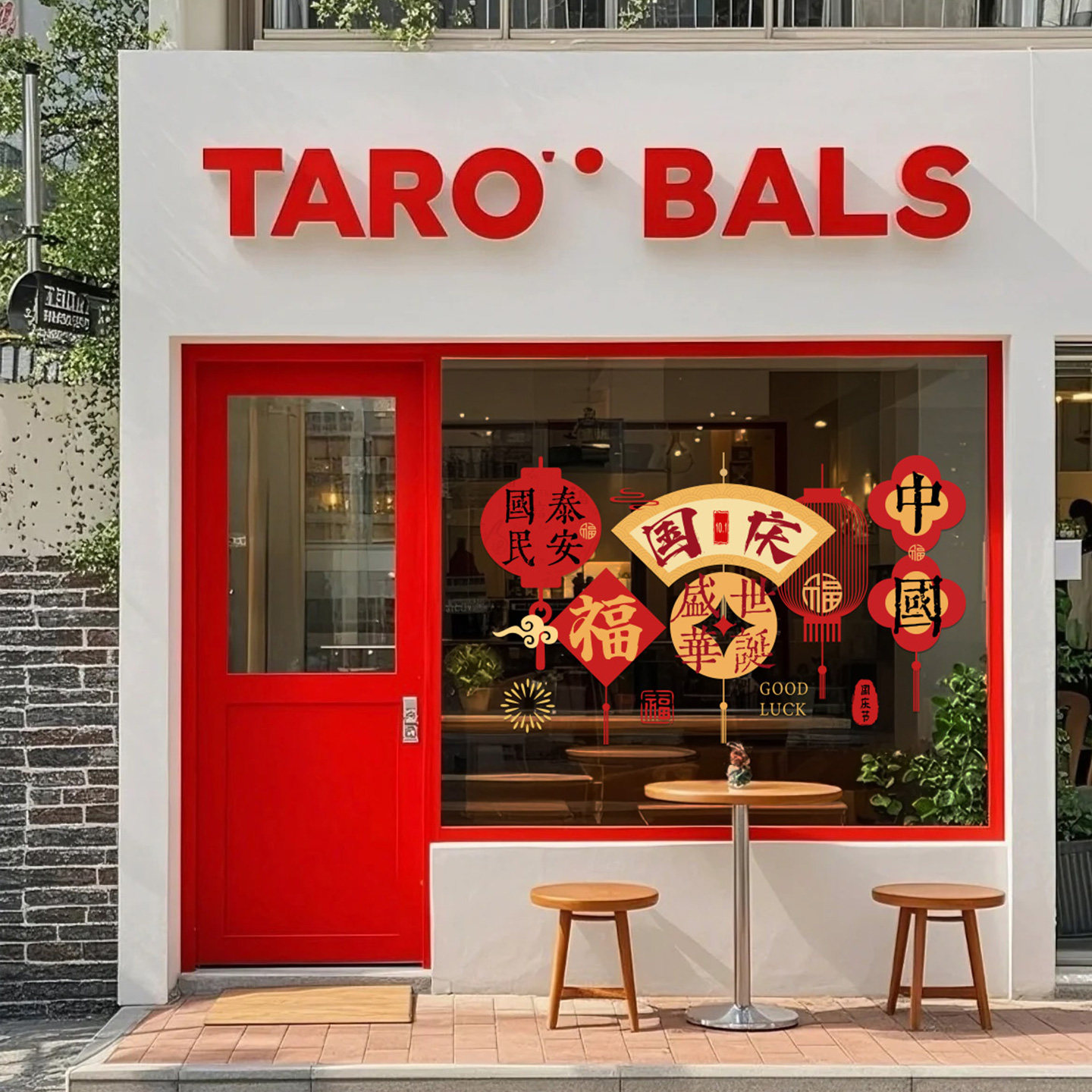 中秋节国庆节服装店珠宝店节日气氛布置装饰贴纸电商铺玻璃门贴画