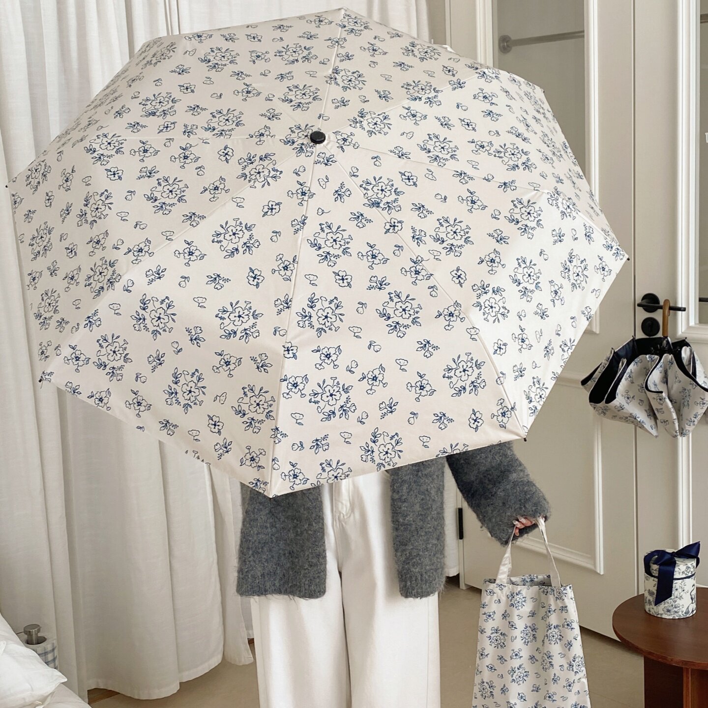 复古碎花弯钩晴雨伞两用防晒伞遮阳防紫外线女便携折叠黑胶太阳伞