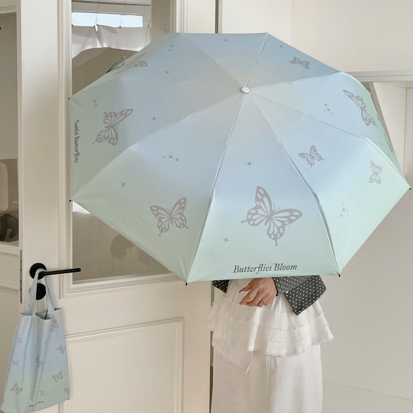 ins高颜值蝴蝶渐变雨伞女晴雨两用太阳伞折叠防晒防紫外线遮阳伞