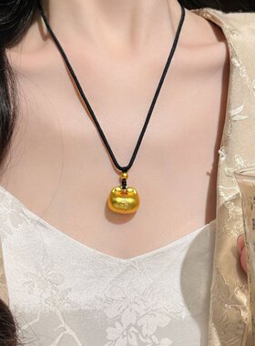 金店同款沙金小胖福吊坠真黄金古法平安锁福字小金坨项链女礼物