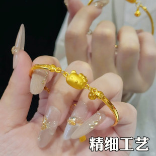 凯蒂kt猫半镯手链项链戒指沙金真黄金小众设计情人节送女友礼物