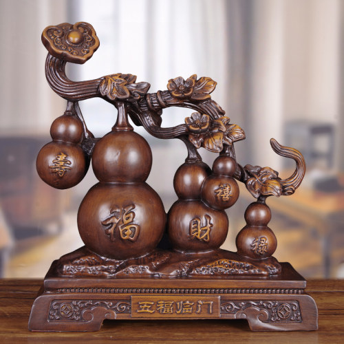 实木雕五福临门葫芦摆件