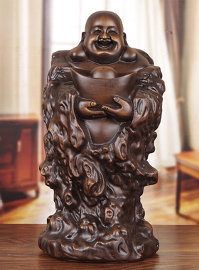 木雕招财弥勒佛摆件客厅佛堂茶室