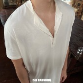 DieFassung夏季 老钱风法国雨露亚麻短袖 静奢慵懒度假风亨利领T恤