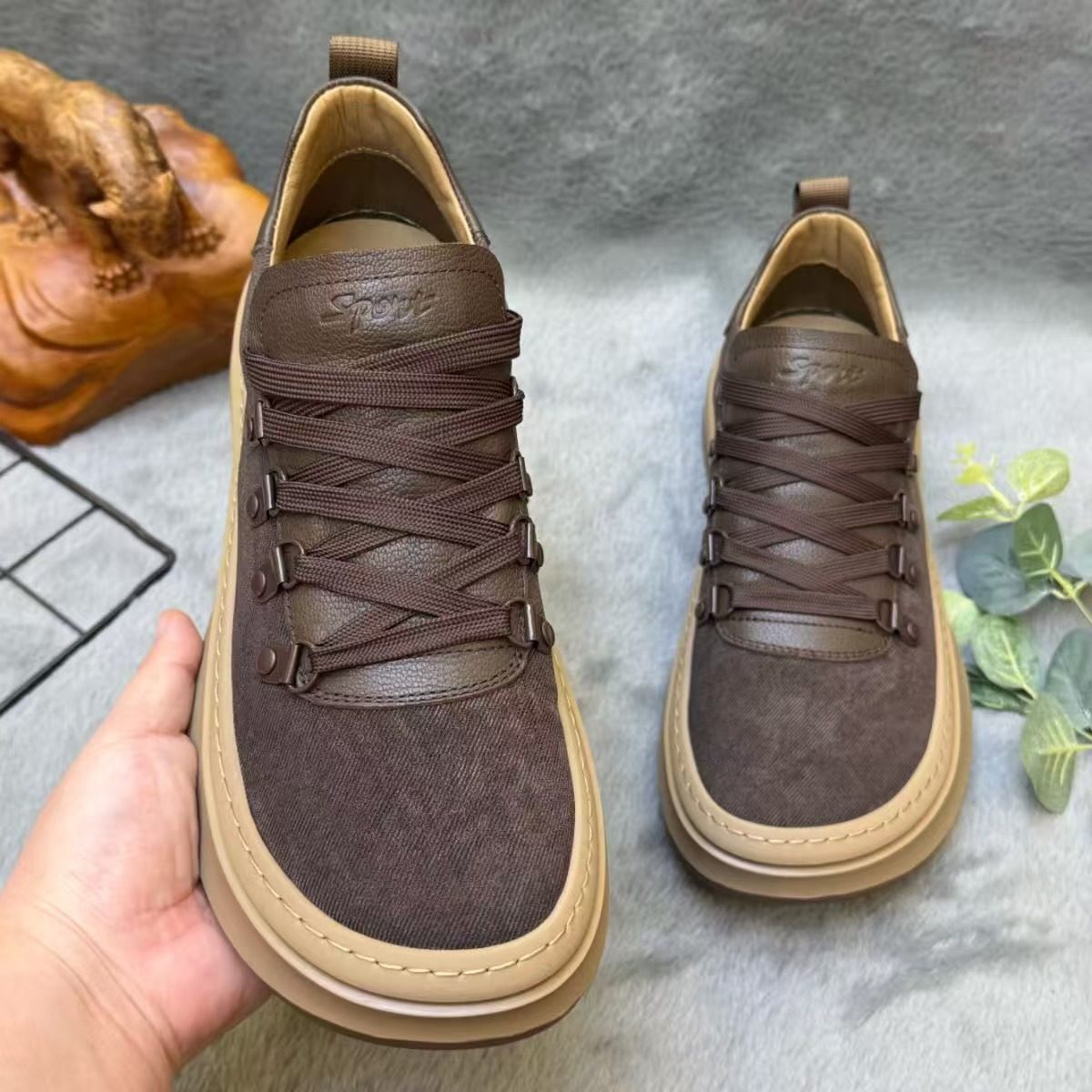 D.99男士休闲板鞋歪头透气百搭舒适系带纯色时尚潮流耐磨轻便布鞋,流行男鞋,休闲皮鞋,淘宝优惠券,粉丝福利购,淘宝优惠卷