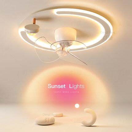 创意led吸顶灯一体风扇灯年轻人主卧室灯夕阳客厅氛围感餐厅灯具