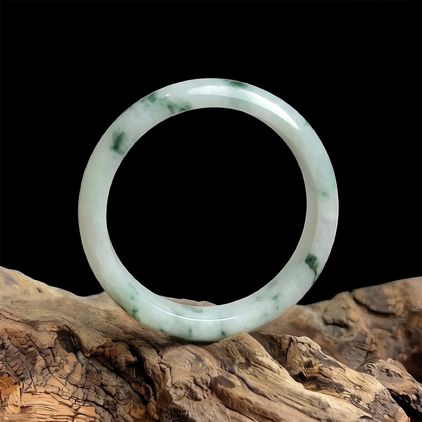 七彩云南缅甸A货天然翡翠白底飘蓝花翡翠手镯一物一证支持复检