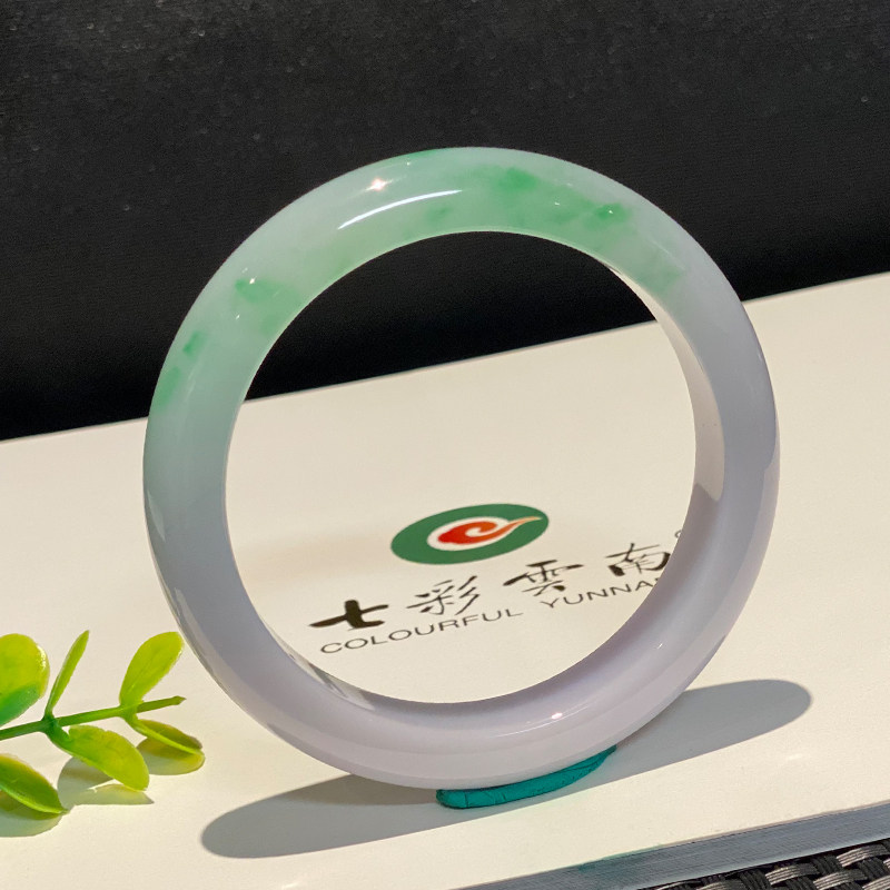 七彩云南缅甸A货天然翡翠带证书白底青翡翠手镯一物一证支持复检