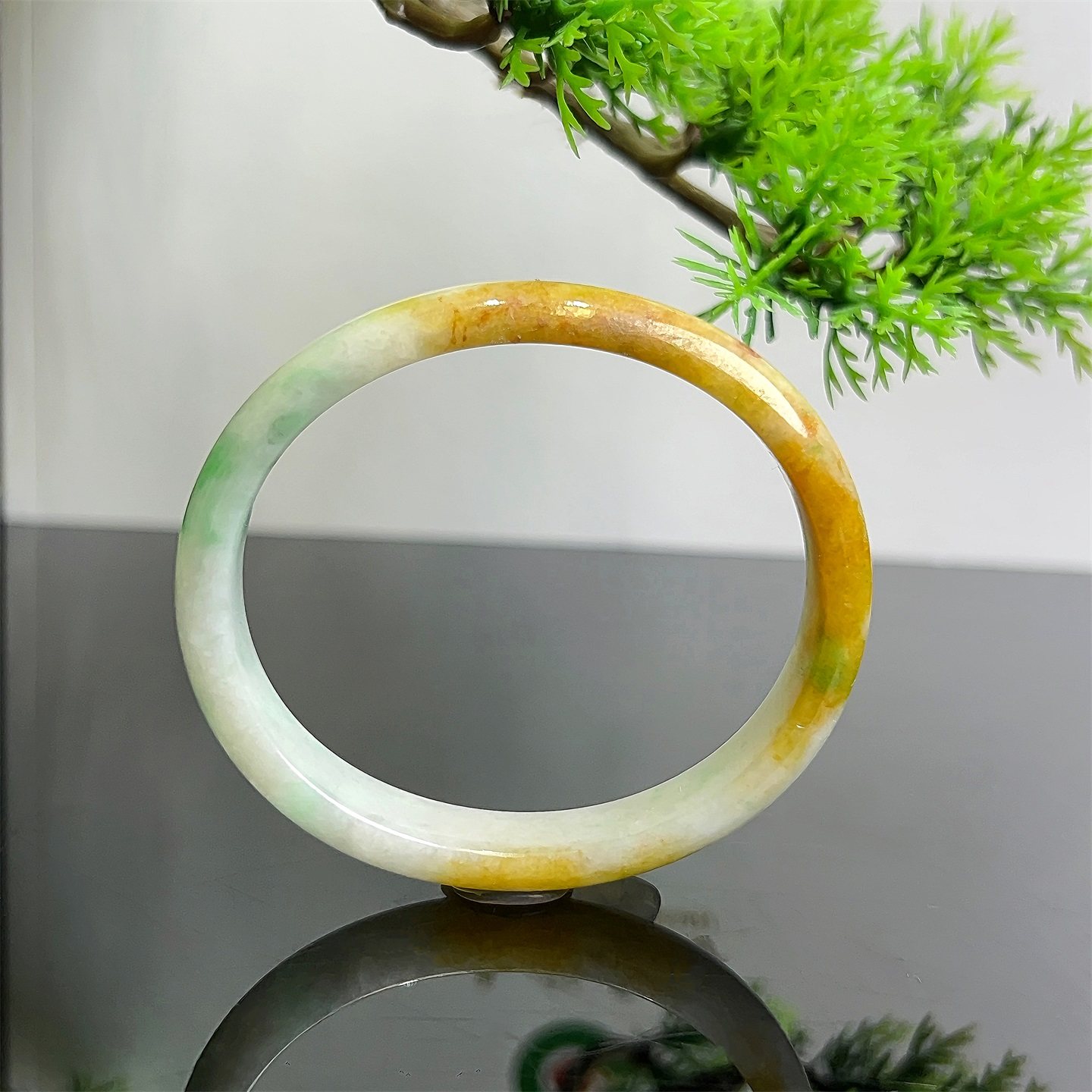 七彩云南缅甸A货天然翡翠糯种黄加绿贵妃手镯一物一证支持复检