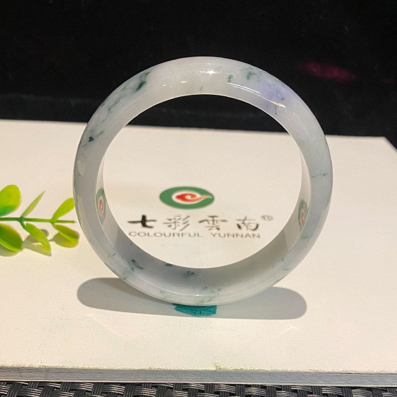 七彩云南缅甸A货天然翡翠带证书紫色飘蓝花手镯一物一证支持复检