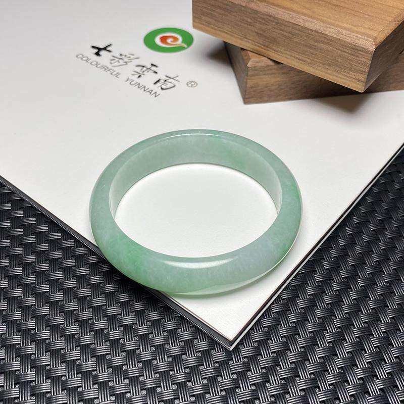 七彩云南缅甸A货天然翡翠 冰种白底青翡翠手镯一物一证支持复检