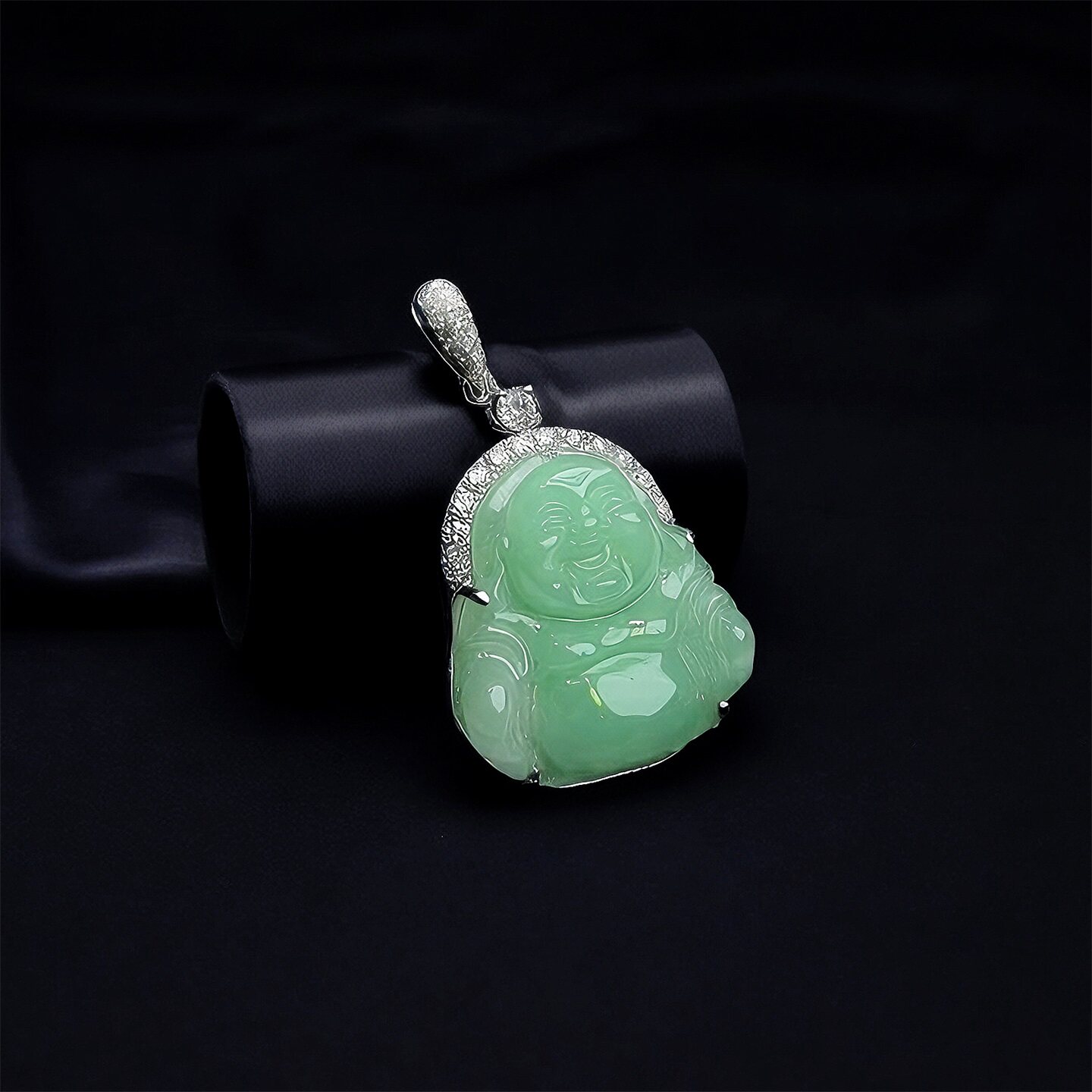 七彩云南缅甸A货天然翡翠18K金镶嵌冰种果绿佛公挂件吊坠