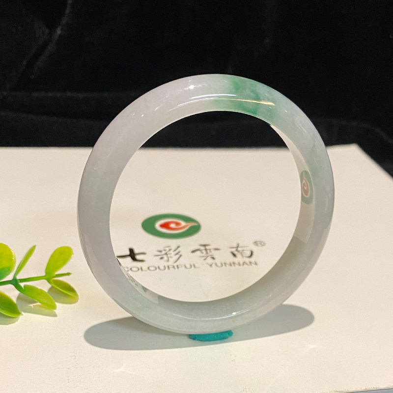 七彩云南缅甸A货天然翡翠带证书飘绿花翡翠手镯一物一证支持复检