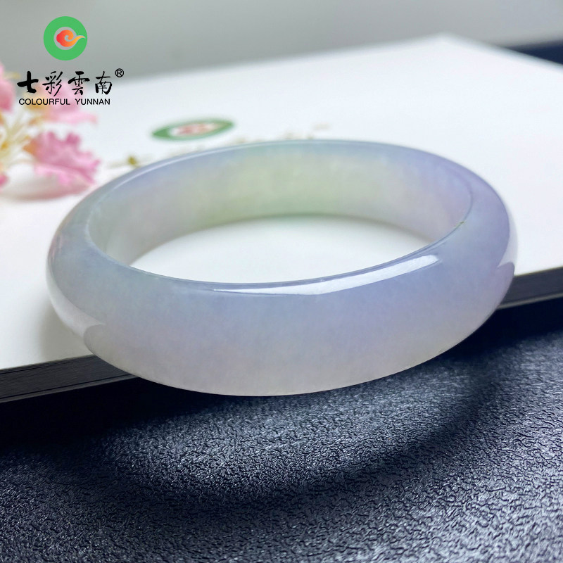 七彩云南缅甸A货天然翡翠起胶紫色手镯一物一证支持复检（已售）