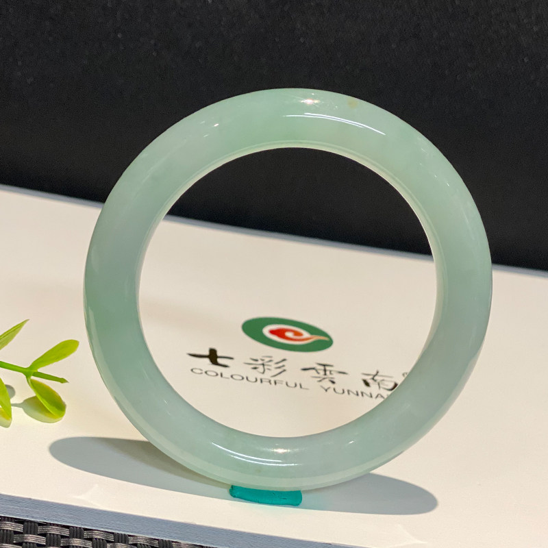 七彩云南缅甸A货天然翡翠带证书飘绿丝圆条手镯 一物一证支持复检
