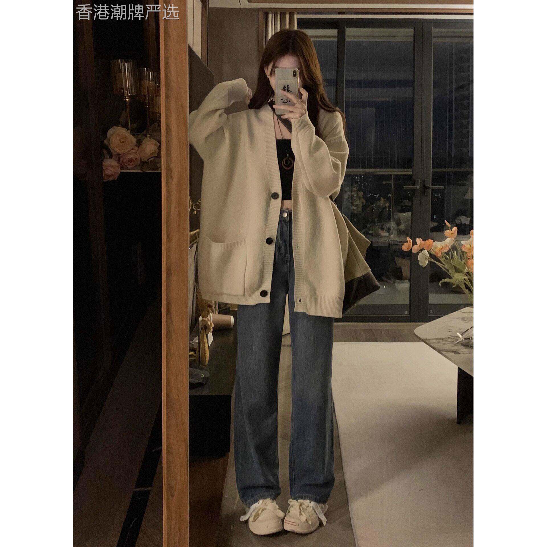 毛衣外套女开衫秋冬2025新款宽松慵懒风外穿V领中长款百搭针织衫