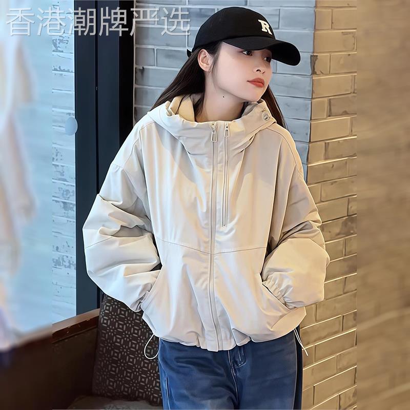 潮牌休闲连帽冲锋衣外套女短款新款棒球服韩版宽松运动夹克上衣