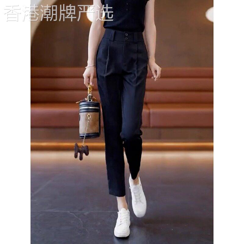 灰色西装裤女春秋2025新款高腰宽松显瘦直筒烟管裤休闲九分哈伦裤