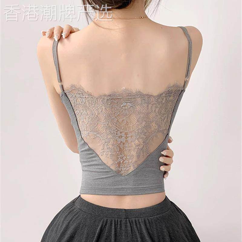 灰色蕾丝背心吊带女士2025新款秋季西装内搭设计感带胸垫短款上衣