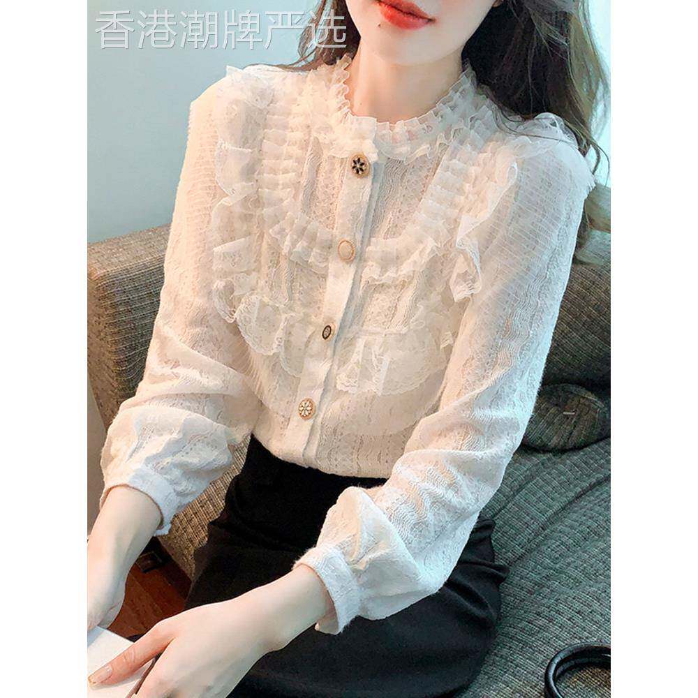 蕾丝打底衫女春秋2025新款内搭时尚洋气小衫设计感小众荷叶边上衣