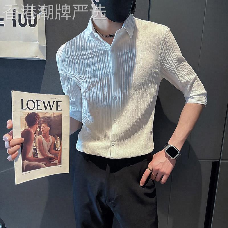 冰丝短袖衬衫男士夏季薄款2026新款潮牌潮流休闲修身半袖男装衬衣