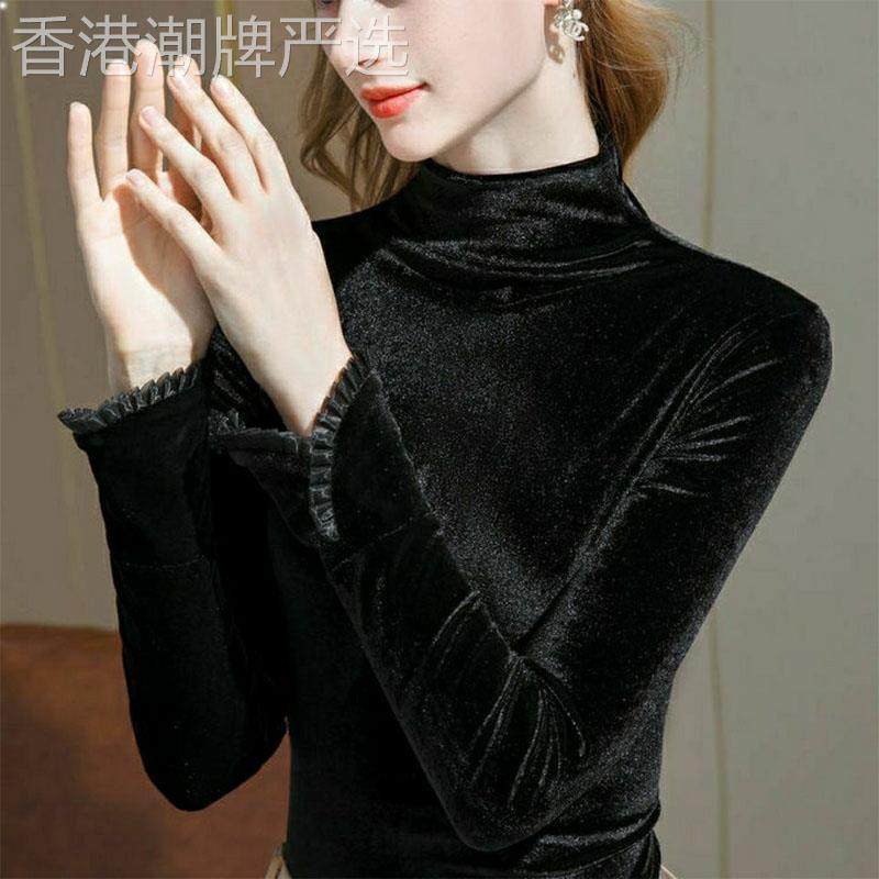 金丝绒打底衫女秋冬内搭2025新款加绒加厚修身设计感上衣女半高领