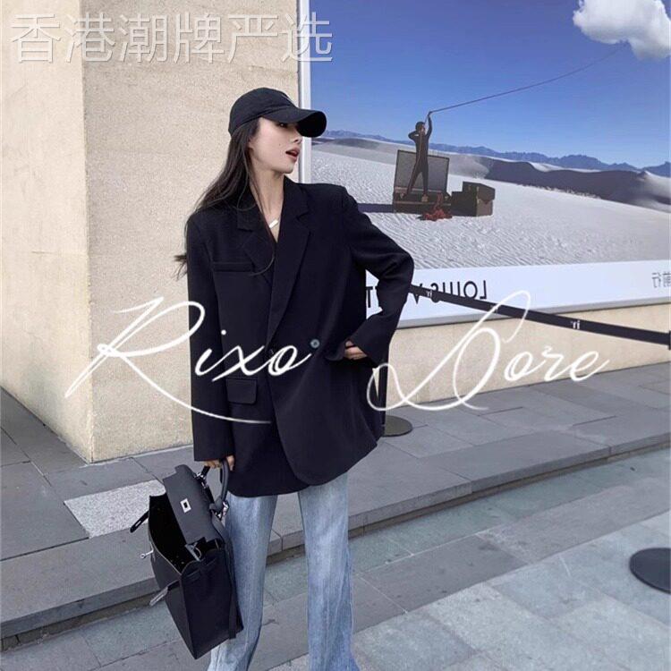 RIXO DORE法式轻熟风设计感黑色西装外套女宽松休闲高级廊形西服