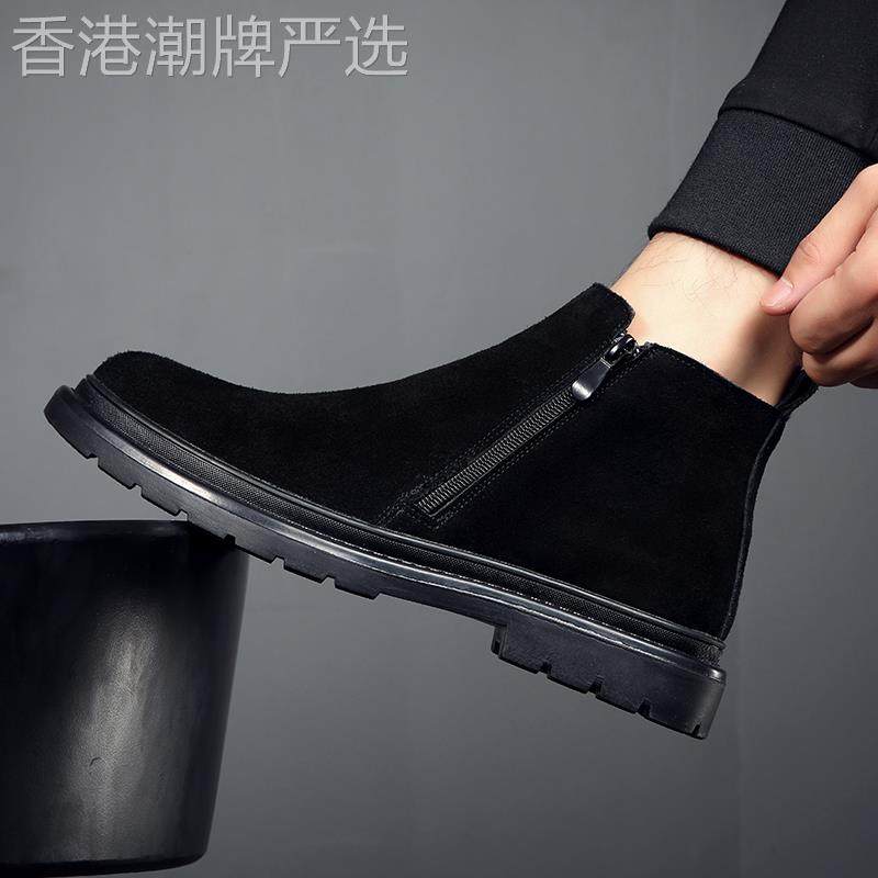 真皮马丁靴男夏季透气2025新款中帮切尔西靴黑色休闲高帮皮鞋男款