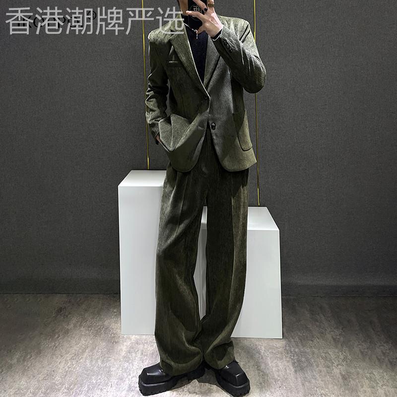 高端男士休闲潮流灯芯绒西装套装2026年春秋新款痞帅正装商务西服