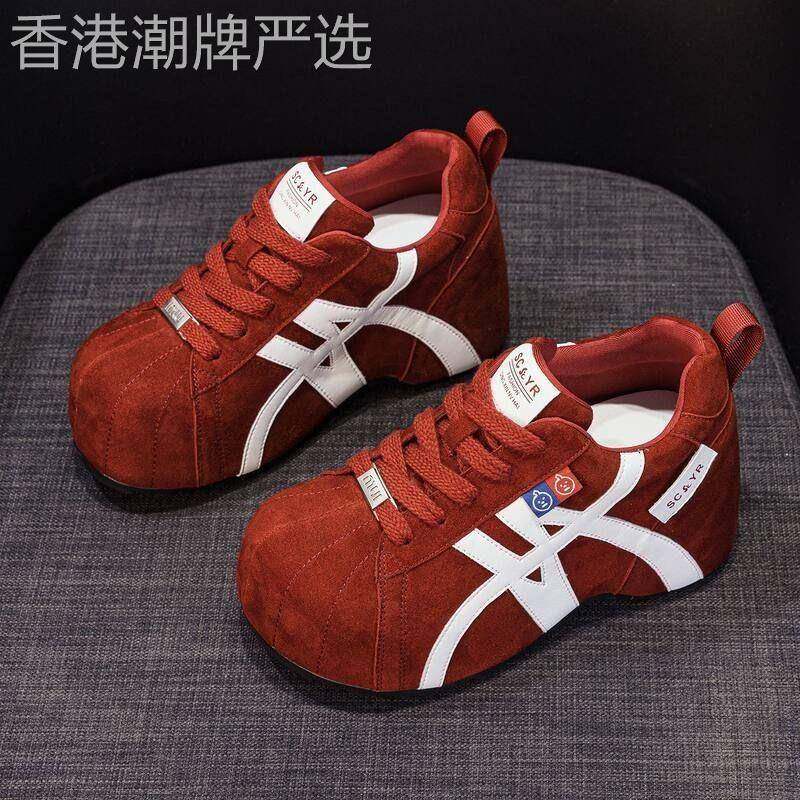 香港厚底德训鞋女款2025秋季红色本命年鞋子休闲时尚百搭增高板鞋