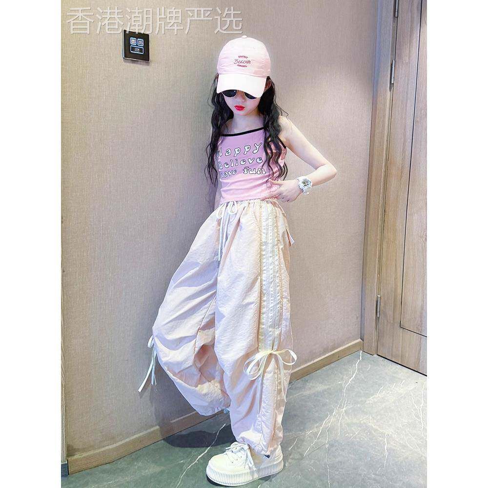 法国Uamtor工装裤女童夏薄款2025新款儿童冰丝裤子阔腿速干裤