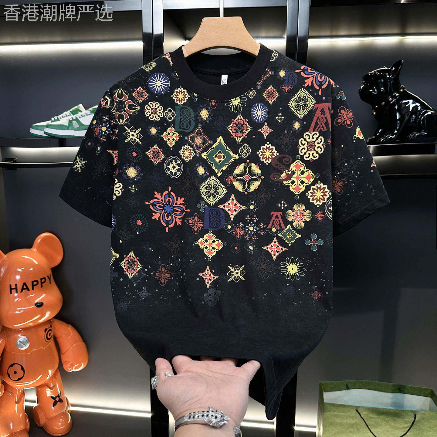 纯棉男装2026新款高端轻奢美式潮牌趣味印花圆领短袖T恤百搭时尚图片