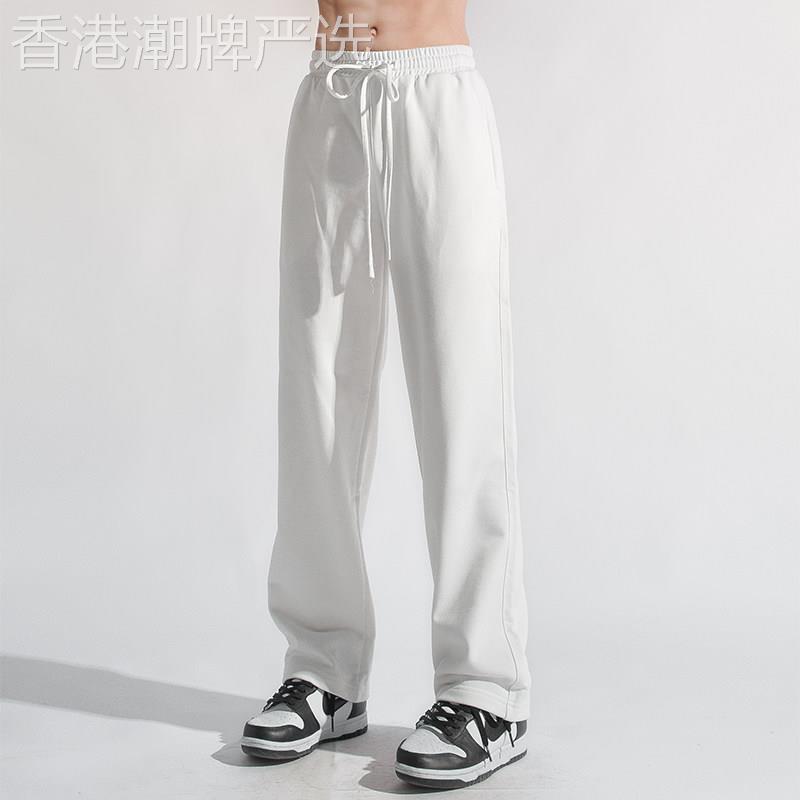 欧美『设计风』时尚设计!重磅推荐!宽松直筒垂感白色针织卫裤男