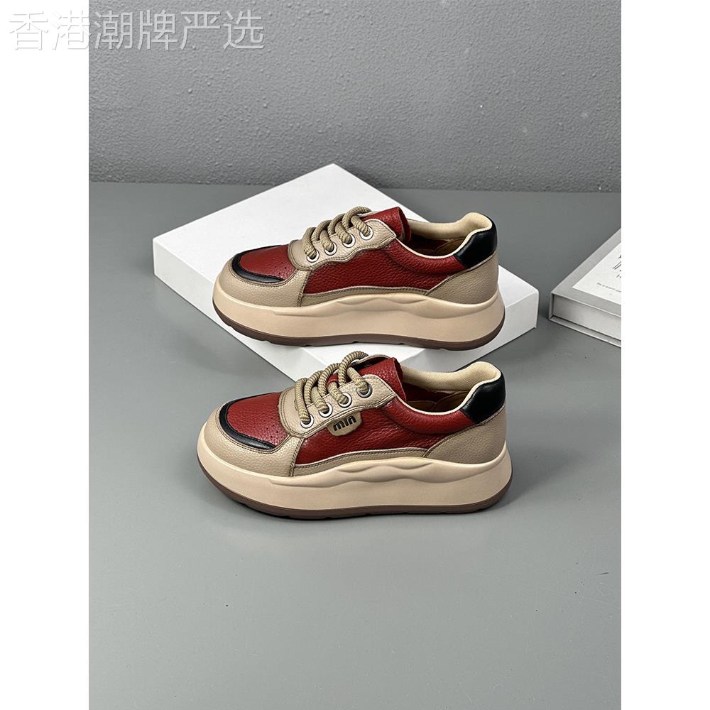 牛皮复古红色板鞋女厚底增高显瘦小白鞋2026春季新款运动休闲女鞋