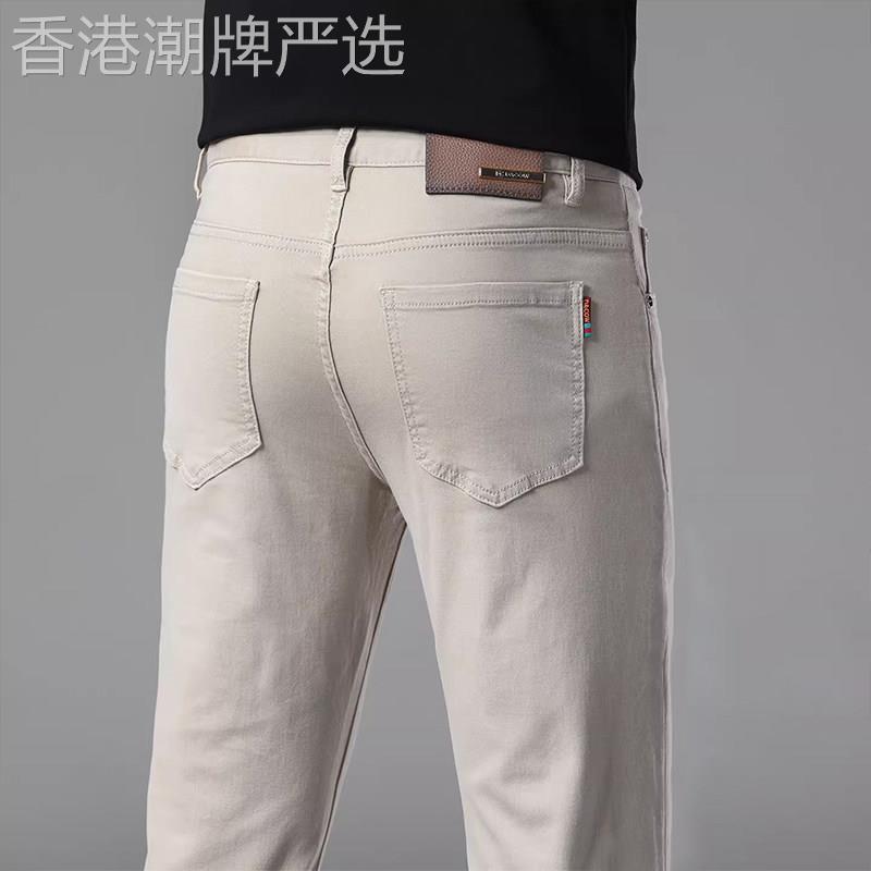 意大利高端卡其色牛仔裤男士2026春季新款弹力修身小脚休闲长裤子